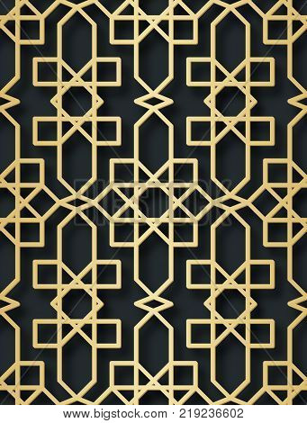 Vector arabic seamless pattern illustration with 3D effect for the festive design of the brochure, website, print.
