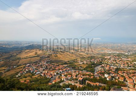 San Marino, Panoramic View Of The Local Surroundings.