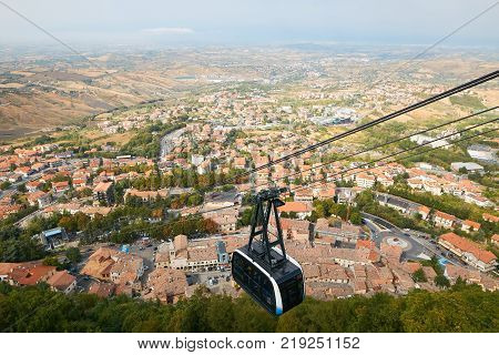 Cable Car In San Marino. View From Above.