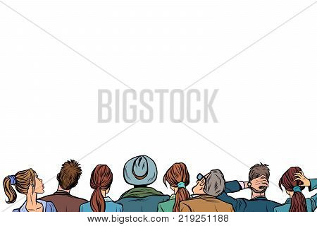 people audience background lecture back isolated on white background. Pop art retro vector illustration.