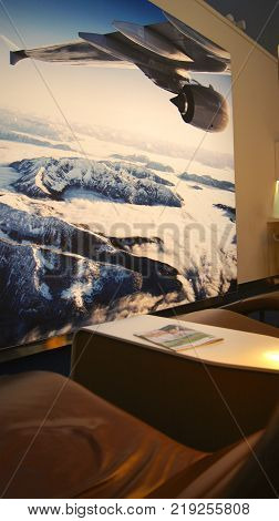 DUBAI, UNITED ARAB EMIRATES - APRIL 4th, 2014: The Lufthansa Senator Business Lounge at Dubai International Airport DXB. The German airline is a member of Star Alliance.