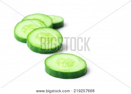 Closeup cucumber sliced on white background food and vegetable concept