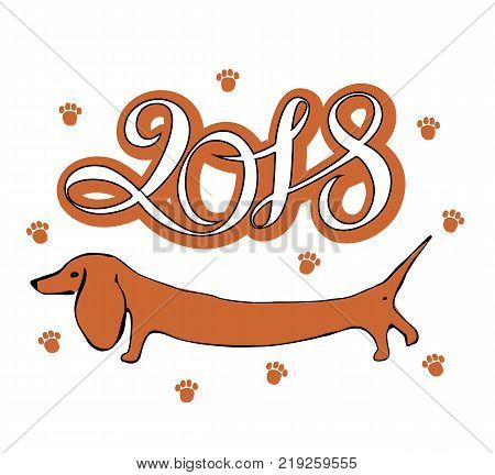 New year. New year of the Dog .2018 year. Lettering. Design holiday cards. Vector.