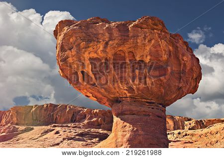 Stone mushroom is a unique geological formation from Jurassic period in Timna park that is located 25 km north of Eilat - famous resort city in Israel