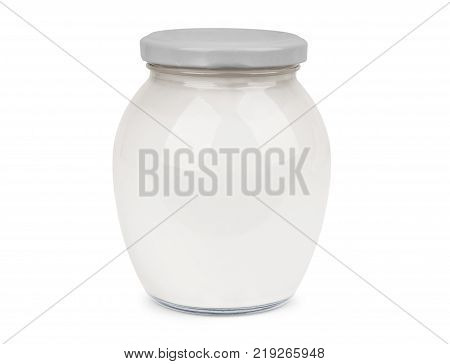 Small ceramic pot with sour cream. File contains clipping paths.