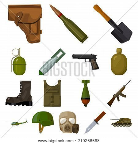 Army and armament cartoon icons in set collection for design. Weapons and equipment vector symbol stock  illustration.