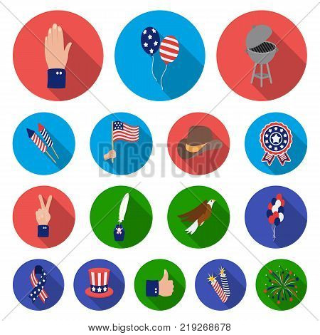 Day of Patriot, holiday flat icons in set collection for design. American tradition vector symbol stock  illustration.