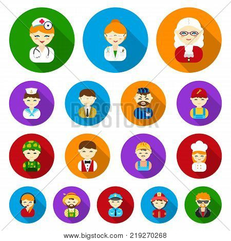 People of different professions flat icons in set collection for design. Worker and specialist vector symbol stock  illustration.