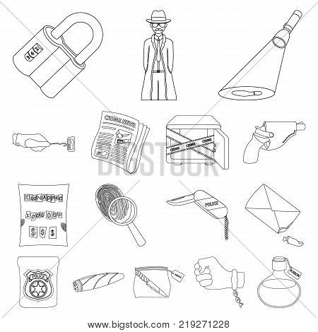 Detective agency outline icons in set collection for design. Crime and investigation vector symbol stock  illustration.
