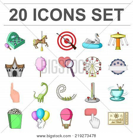 Amusement park cartoon icons in set collection for design. Equipment and attractions vector symbol stock  illustration.