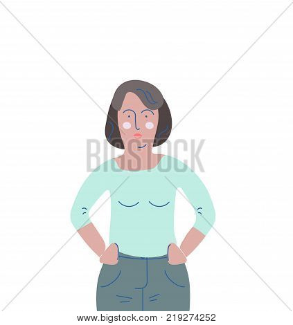 An image of a woman standing with hands on her hips. Vector illustration.