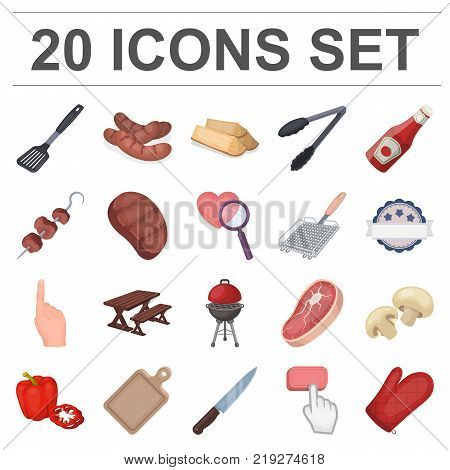 Barbecue and equipment cartoon icons in set collection for design. Picnic and fried food vector symbol stock  illustration.