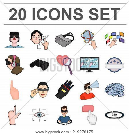 A virtual reality cartoon icons in set collection for design. Modern technology and equipment vector symbol stock  illustration.