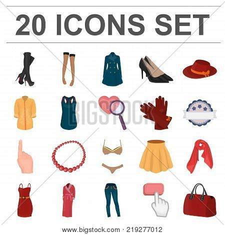 Women's Clothing cartoon icons in set collection for design.Clothing Varieties and Accessories vector symbol stock  illustration.