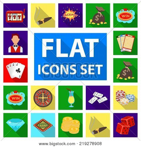 Casino and gambling flat icons in set collection for design. Casino and equipment vector symbol stock  illustration.