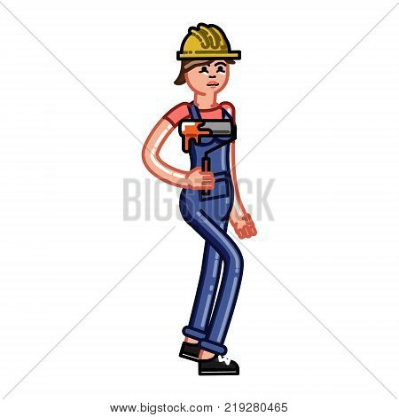 Builder bears a roller. Vector sketch cartoon illustration.
