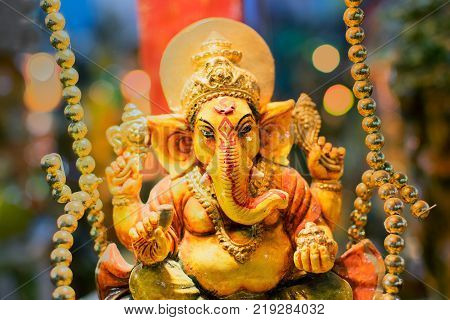 Colorful dolls made of clay Lord Ganesha handicrafts on display during the Handicraft Fair in Kolkata earlier Calcutta West Bengal India. It is the biggest handicrafts fair in Asia.