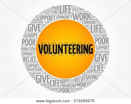 Volunteering word cloud collage, business concept background