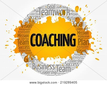 Coaching word cloud collage business concept background
