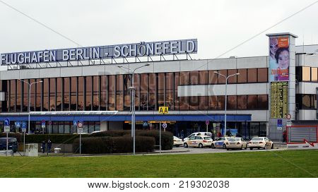 BERLIN, GERMANY - JAN 17th, 2015: Terminal building of the Schoenefeld international airport SXF is the second largest Berlin airport after Tegel TXL.