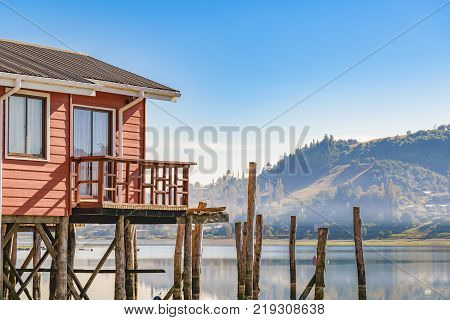 Palafito Houses At Lake, Chiloe, Chile
