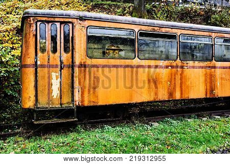 Old german railroad passenger abandoned wagon view
