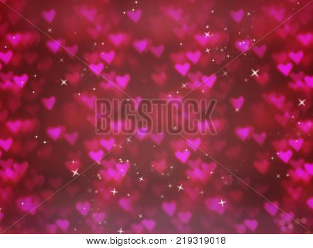 Abstract blurred background with red hearts bokeh. The concept of Valentine's Day