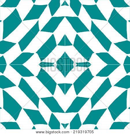 Seamless aqua tile with lacy patterns. Hand drawing in the style of sentangle. Suitable for sheathing or wrapping