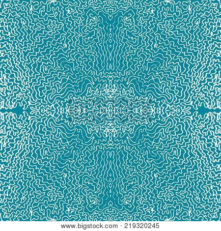Seamless aqua tile with lacy patterns. Hand drawing in the style of sentangle. Suitable for sheathing or wrapping