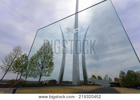 Washington, DC - April 25, 2014:  The US Air Force Memorial with three soaring spires located outside Washington, DC.