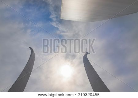 Washington, DC - April 25, 2014:  The US Air Force Memorial with three soaring spires located outside Washington, DC.