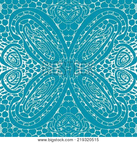 Seamless aqua tile with lacy patterns. Hand drawing in the style of sentangle. Suitable for sheathing or wrapping