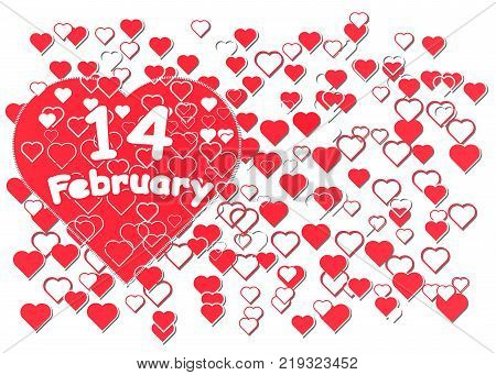 February 14 inscription on a red heart of different sizes