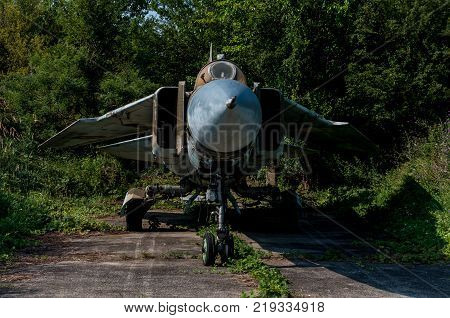 TIMISOARA ROMANIA - JULY 20 2013: Open doors festival. Air show at the Traian Vuia airport. Old weathered Mikoyan-Gurevich MiG-23MF