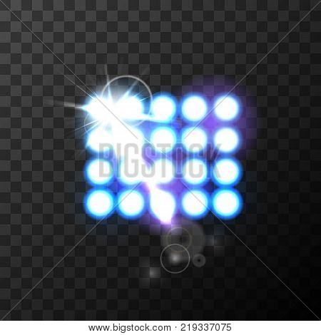 Bright stadium blue spotlights on transparent background. Vector illustration. EPS 10
