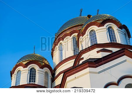 new Athos monastery of St. Simon the Canaanite monastery in the sunshine, Abkhazia.