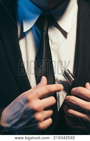 e-cigarette is a modern way of smoking. Healthy substitution to tobacco cigars. Essential attribute of successful men style