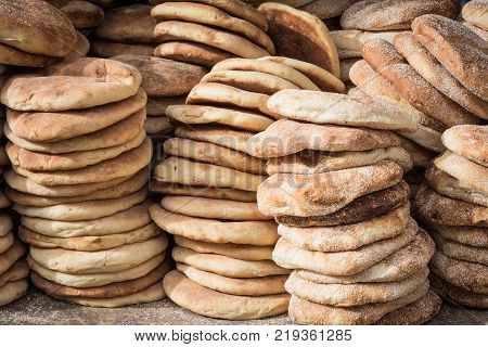 Typical Traditional Moroccan Bread On Street Food Stall, Marrakesh, Morocco