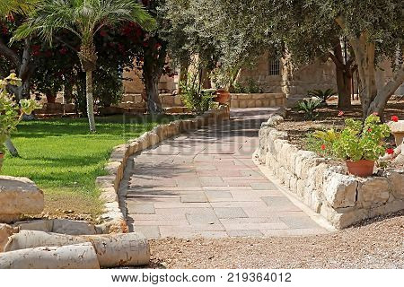 Path in Beit Jimal (or Beit Jamal) Catholic monastery near Beit Shemesh, Israel