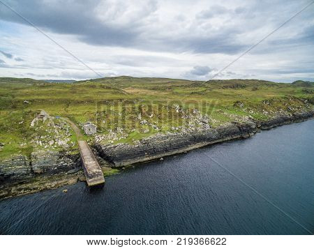 Aerial view of the forgotten pier between Ardfern and Craignish point, Scotland