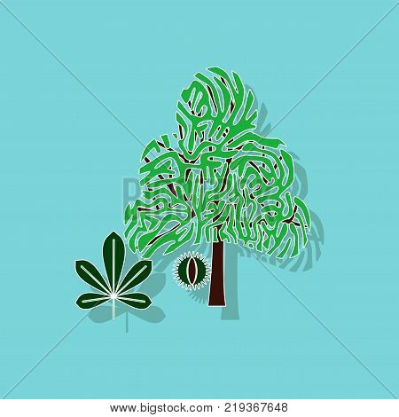 paper sticker on stylish background of tree Castanea