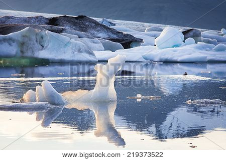 Floating icebergs in Jokulsarlon Glacier Lagoon, Iceland