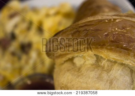 Sweet Food Close-up Of Well-toasted Jam Croissant Crisp