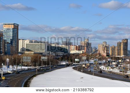 Moscow, Russia, January 29, 2014. Prospect Vernadsky at the end of winter