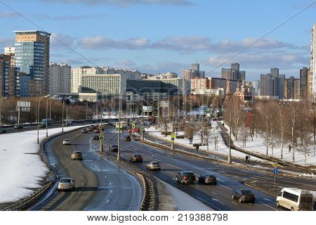Moscow, Russia, January 29, 2014. Prospect Vernadsky at the end of winter