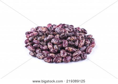 Many kidney beans on a white background royal beans purple beans isolated close up for design and label