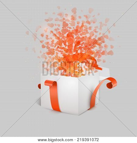 Gift Box and Hearts Confetti Isolated. Easy replace backdrop. Vector Design element.