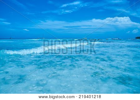 Travel photography - view of a tropical seascape from Saona island (Dominican Republic).