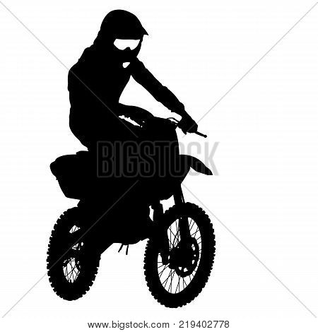 Black silhouettes Motocross rider on a motorcycle. Vector illustrations.