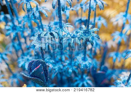 spongewood made artificial colored flowers handicrafts on display in Handicraft Fair in Kolkata - the biggest handicrafts fair in Asia.